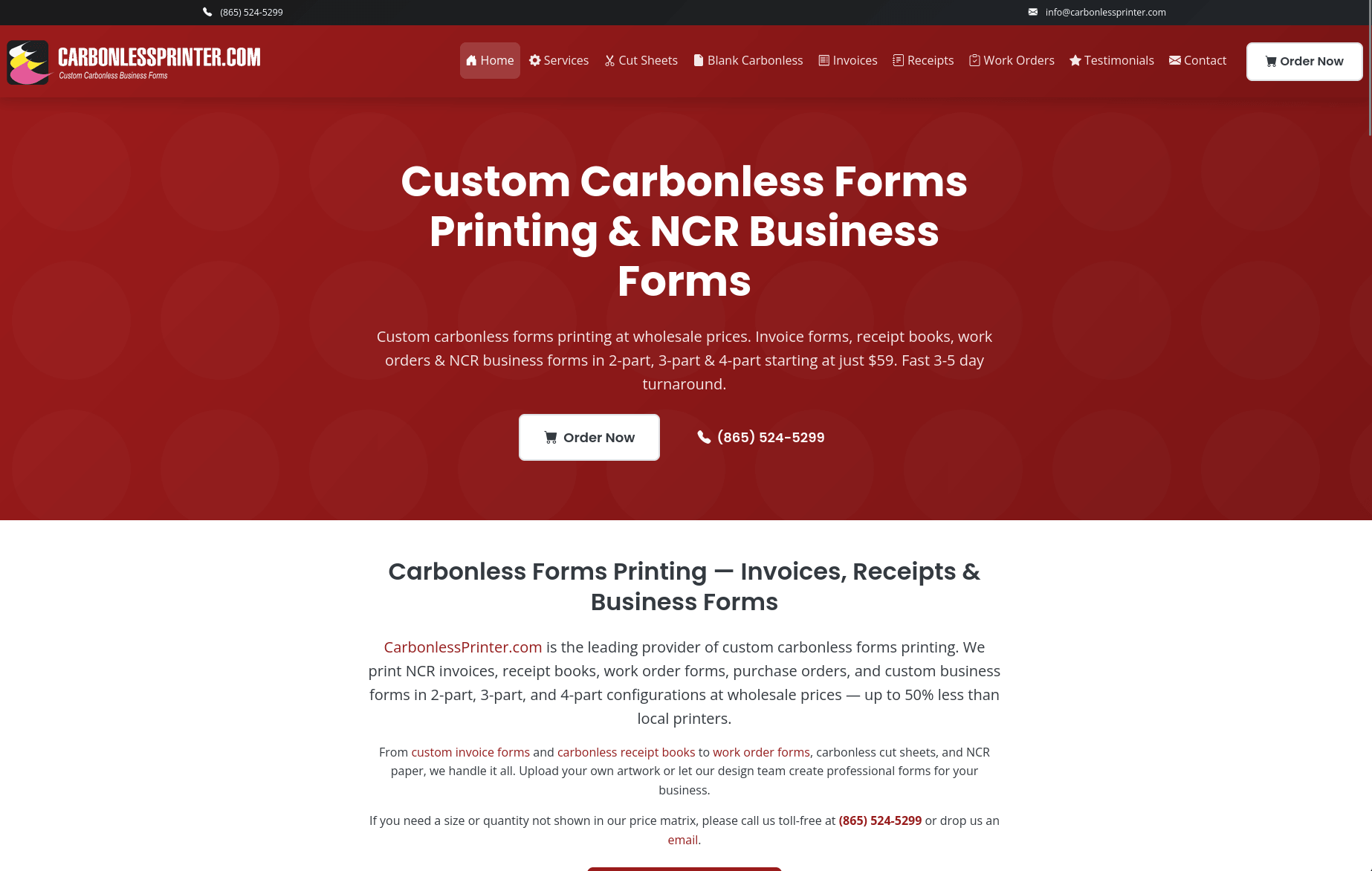 Carbonless Printer website — custom web design by Nine By Six