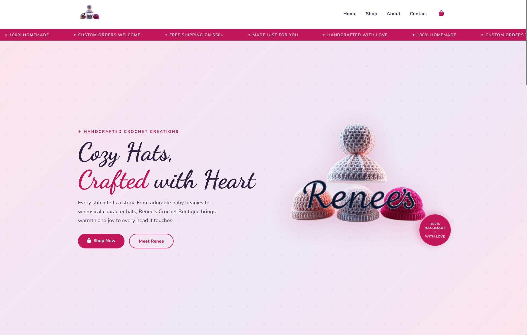 Renee's Crochet Boutique website — custom web design by Nine By Six