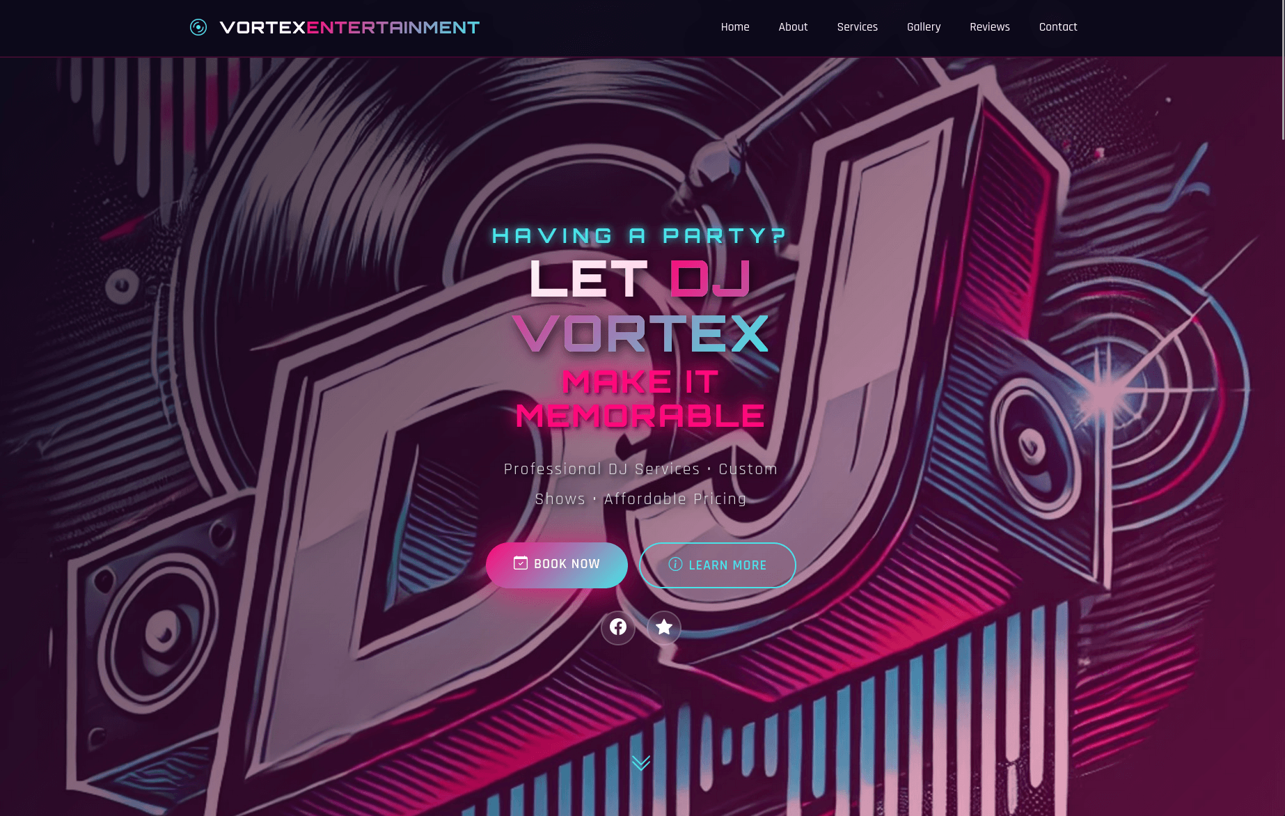 Vortex Entertainment website — custom web design by Nine By Six